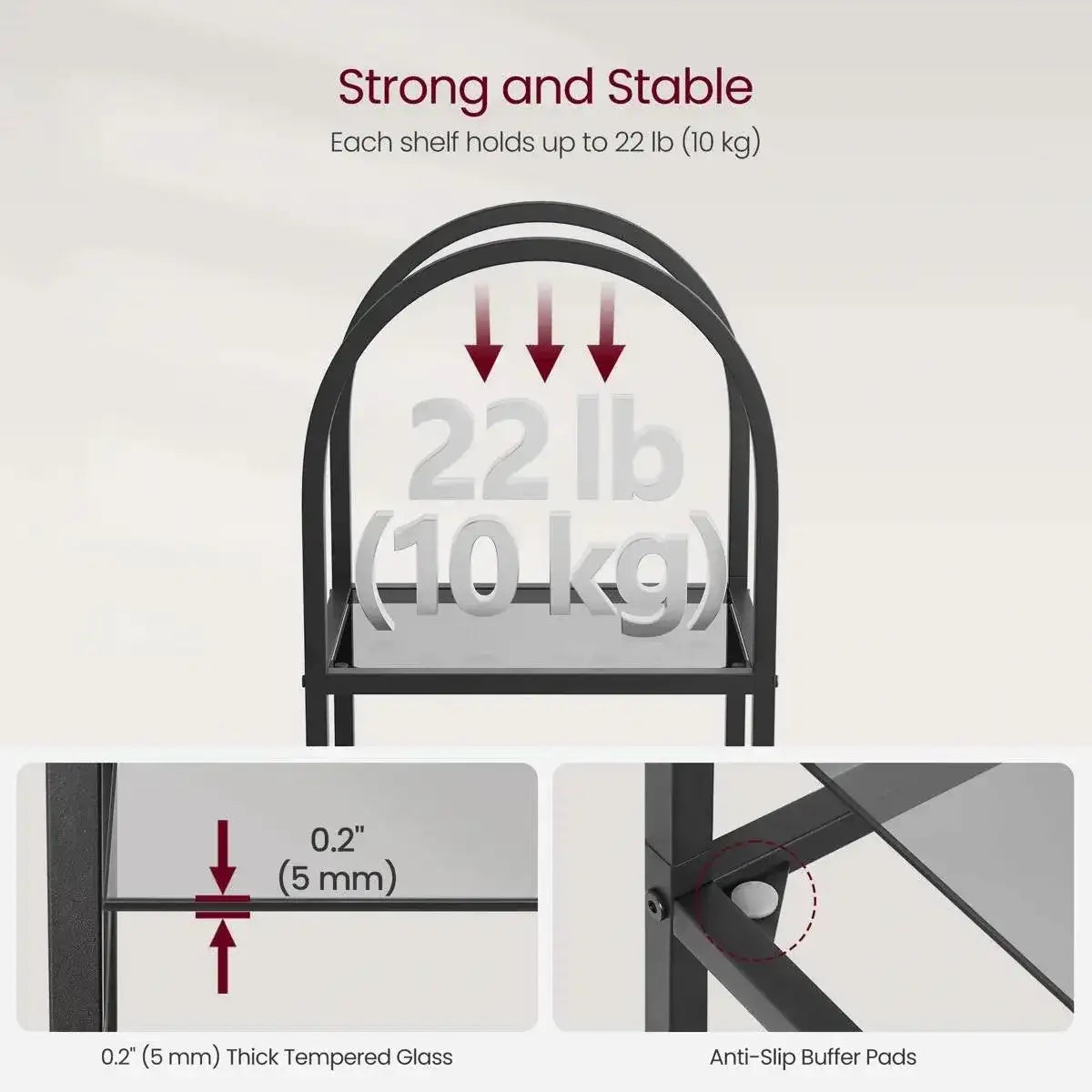 Arched Top Black Metal Display Rack Narrow Bookcase with 5 Glass Storage Shelves