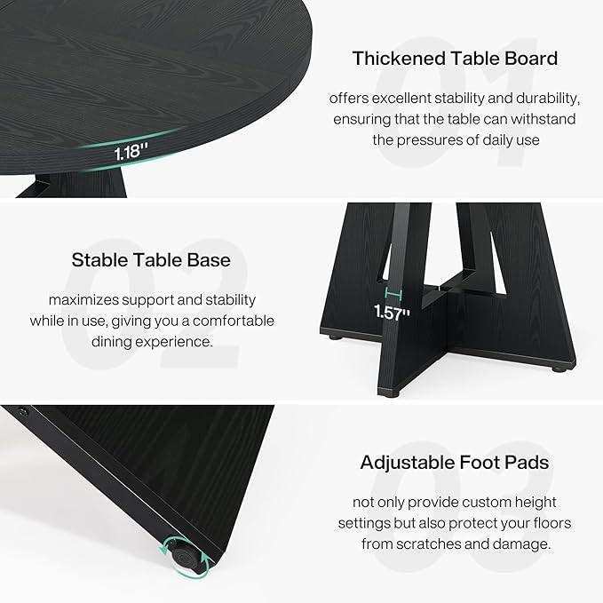 Modern Farmhouse 47-inch Round Kitchen Dining Table in Black Wood Finish