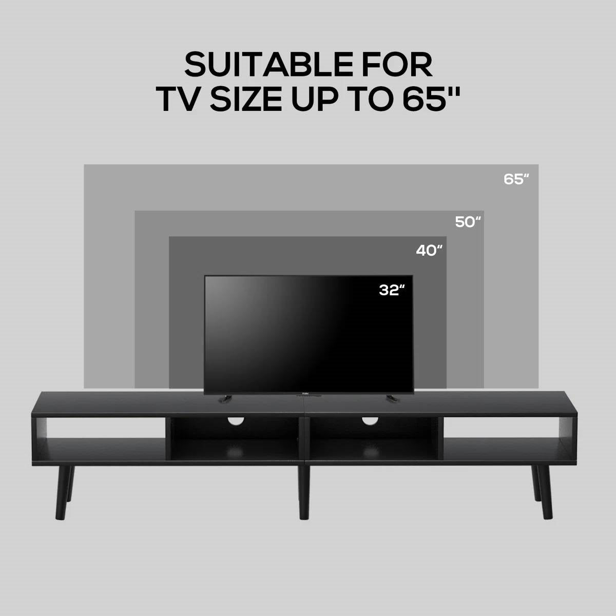 Mid-Century Modern Style TV Stand in Black Wood Finish - for TVs up to 65-inch