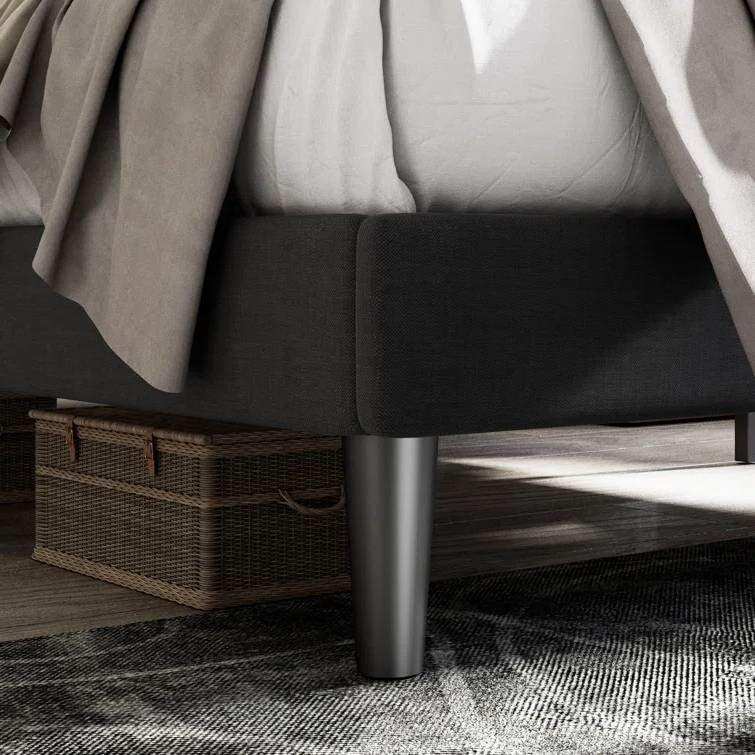 Queen Black Linen Upholstered Platform Bed Frame with Button-Tufted Headboard