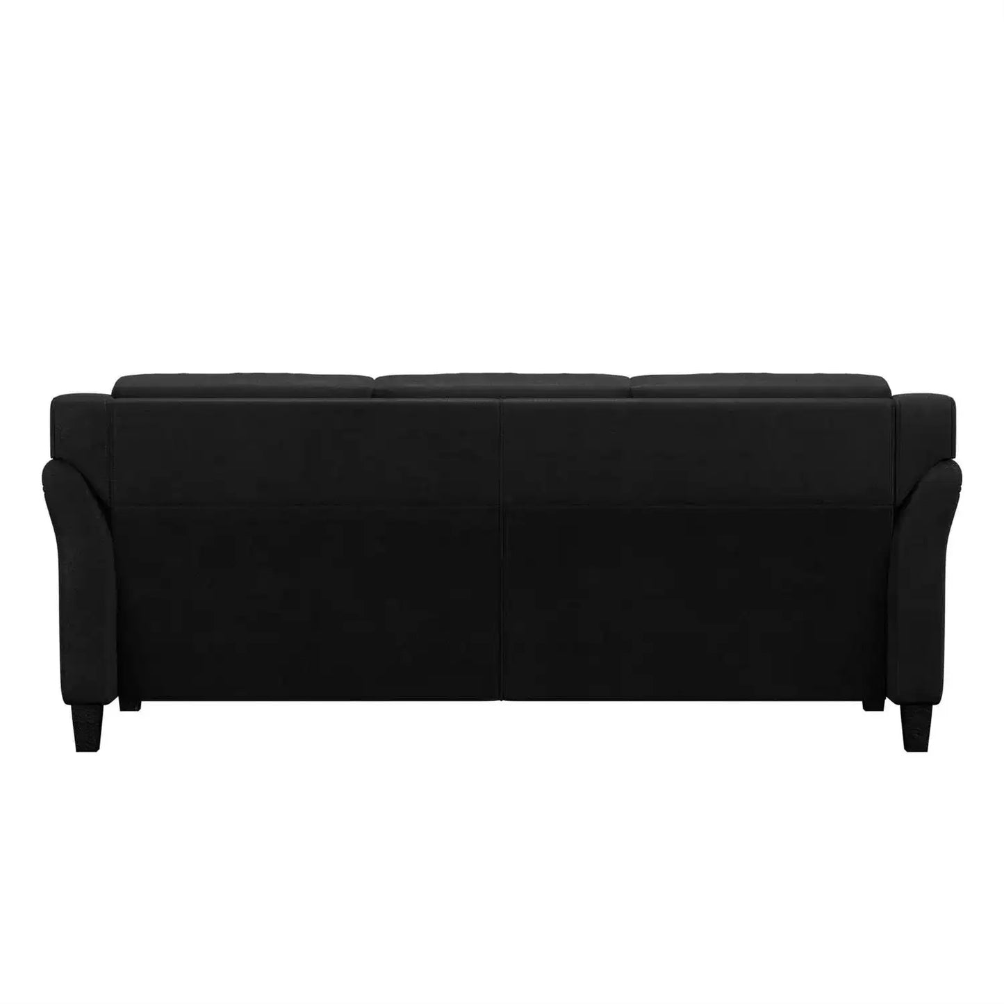 Modern 3-Seater Black Microfiber Upholstered Sofa