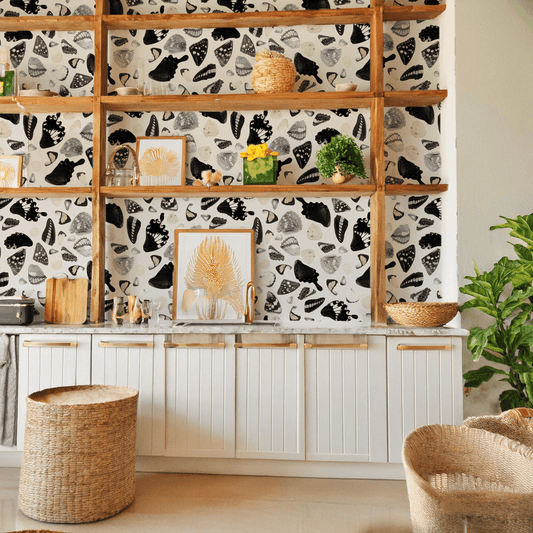 Butterfly Terrazzo Wallpaper, white and black