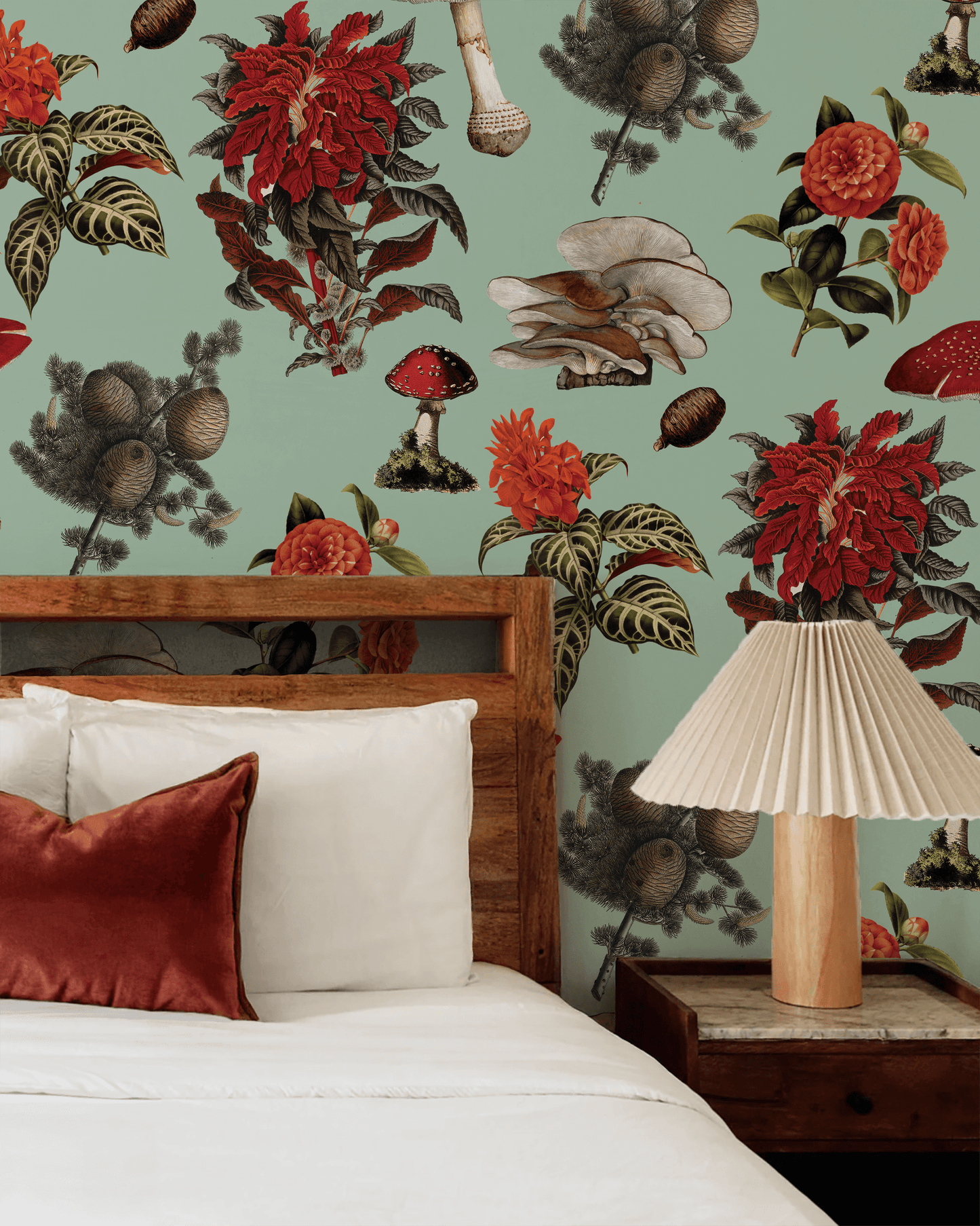 Shrooms Wallpaper, mint and red