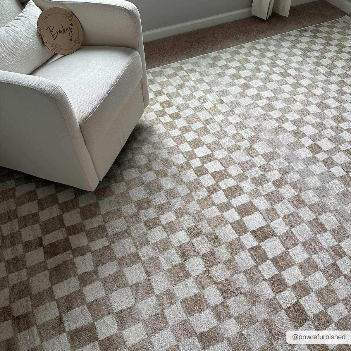 Benjy Cream & Gold Checkered Area Rug