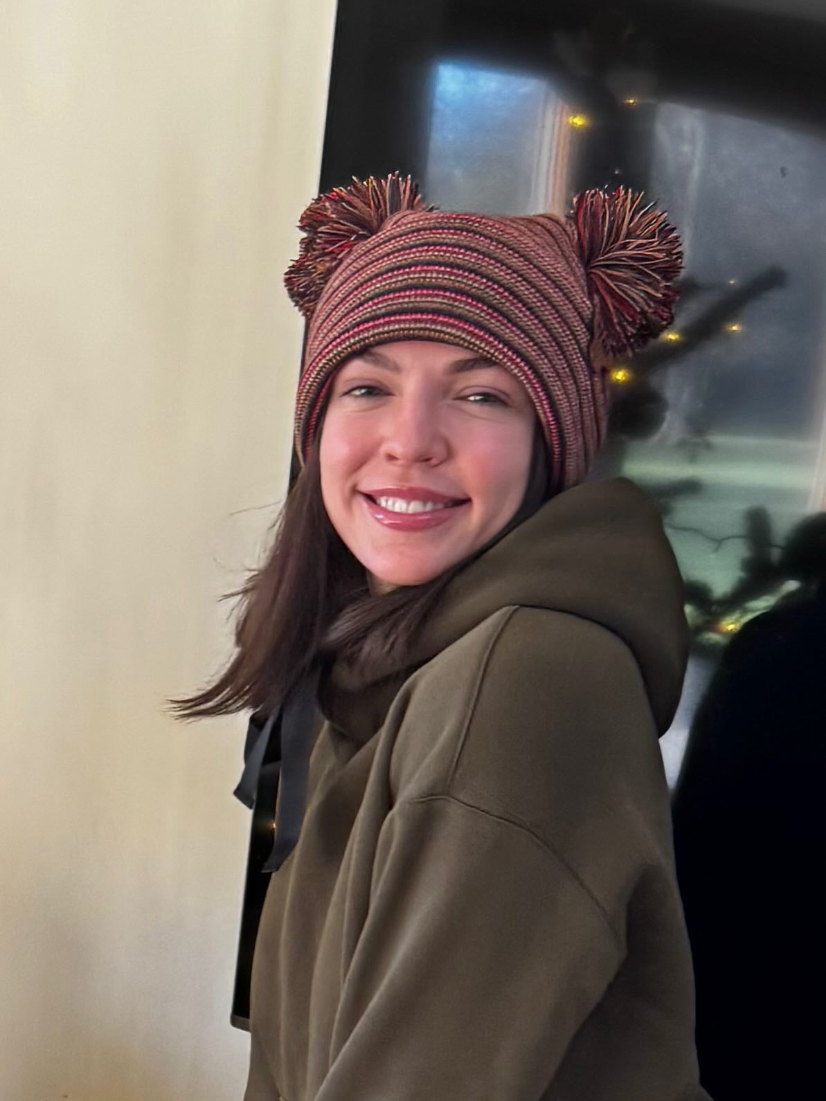 Double Pom Pom H Stitch Beanie, Multi Color Knit Winter Hat- Made in USA