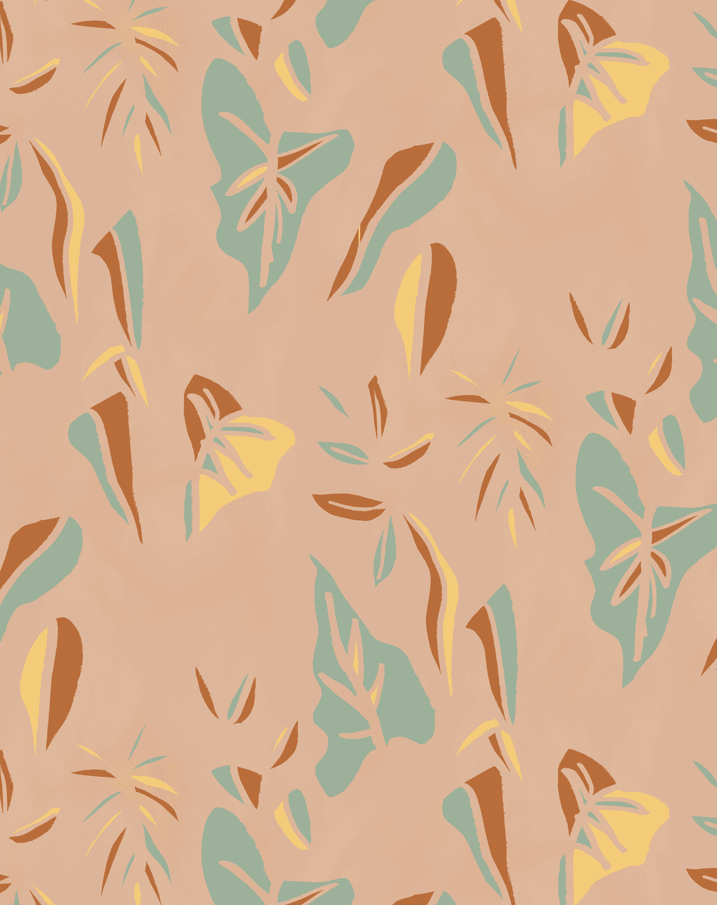 Block Print Foliage Wallpaper, peach and mint
