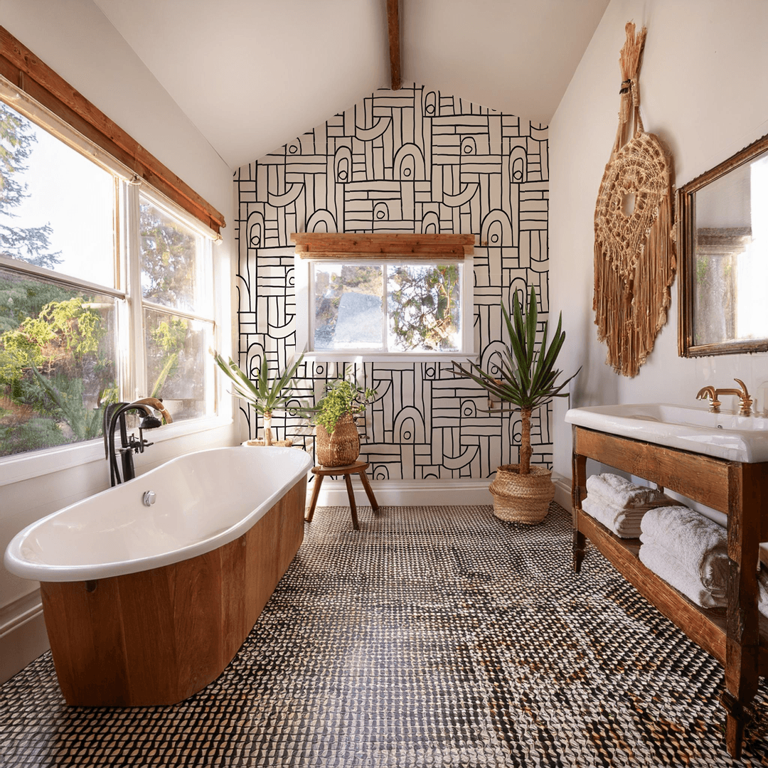Deco Tile Wallpaper, white and black