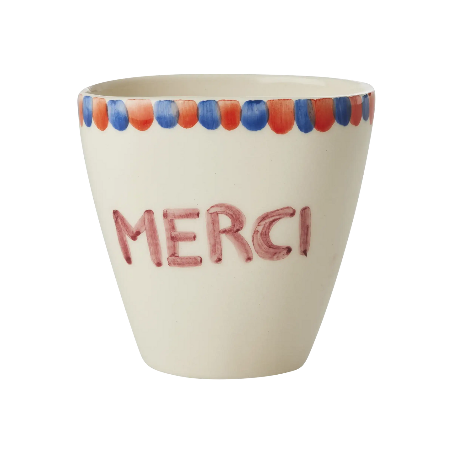 Ceramic Oval Cup with Hand Painted Merci - 10.1 oz
