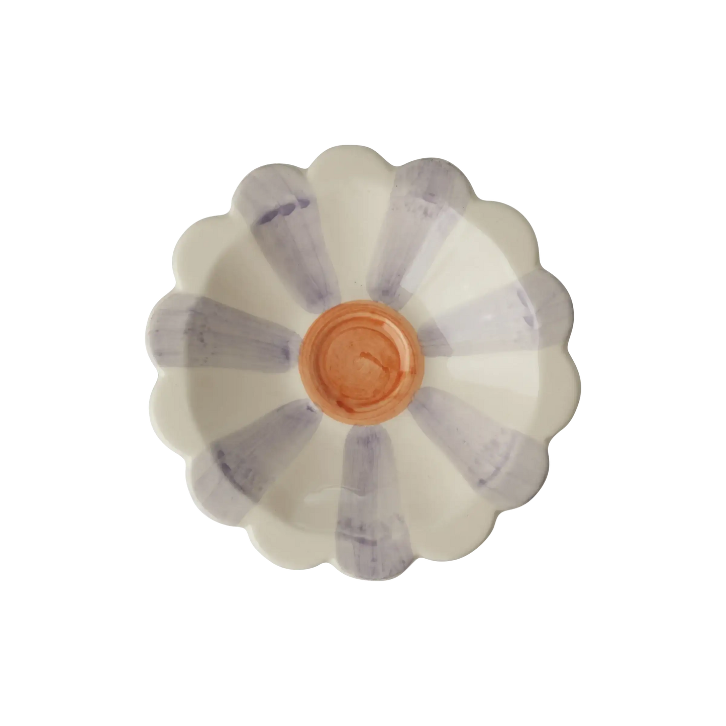 Ceramic Flower Dipping Bowl with Lavender Hand Painted Stripes