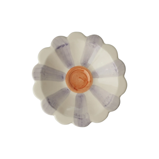 Ceramic Flower Dipping Bowl with Lavender Hand Painted Stripes