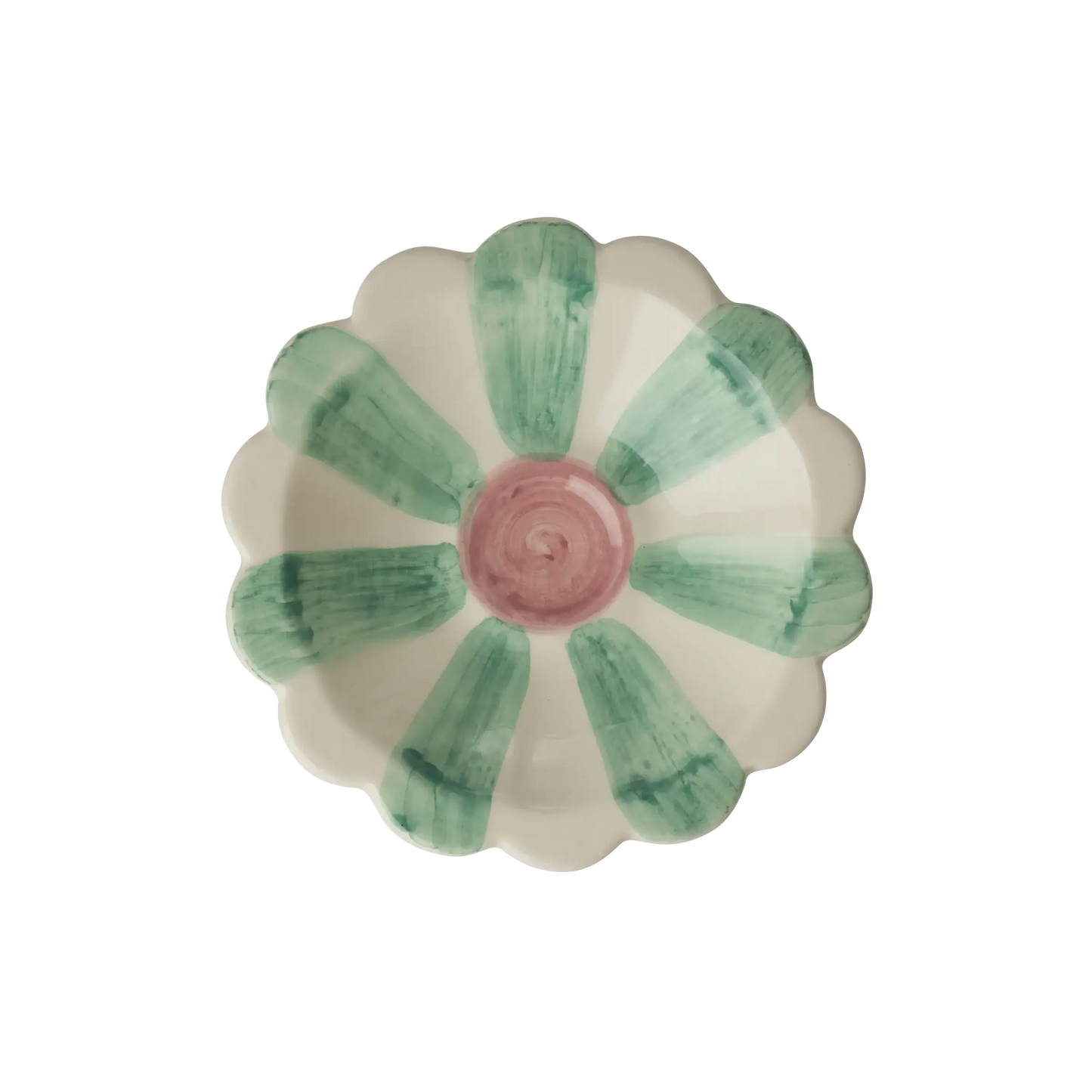 Ceramic Flower Dipping Bowl with Soft Green Hand Painted Stripes