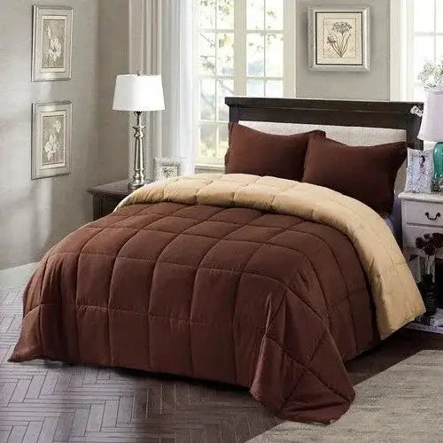King/Cal King Traditional Microfiber Reversible 3 Piece Comforter Set in Brown