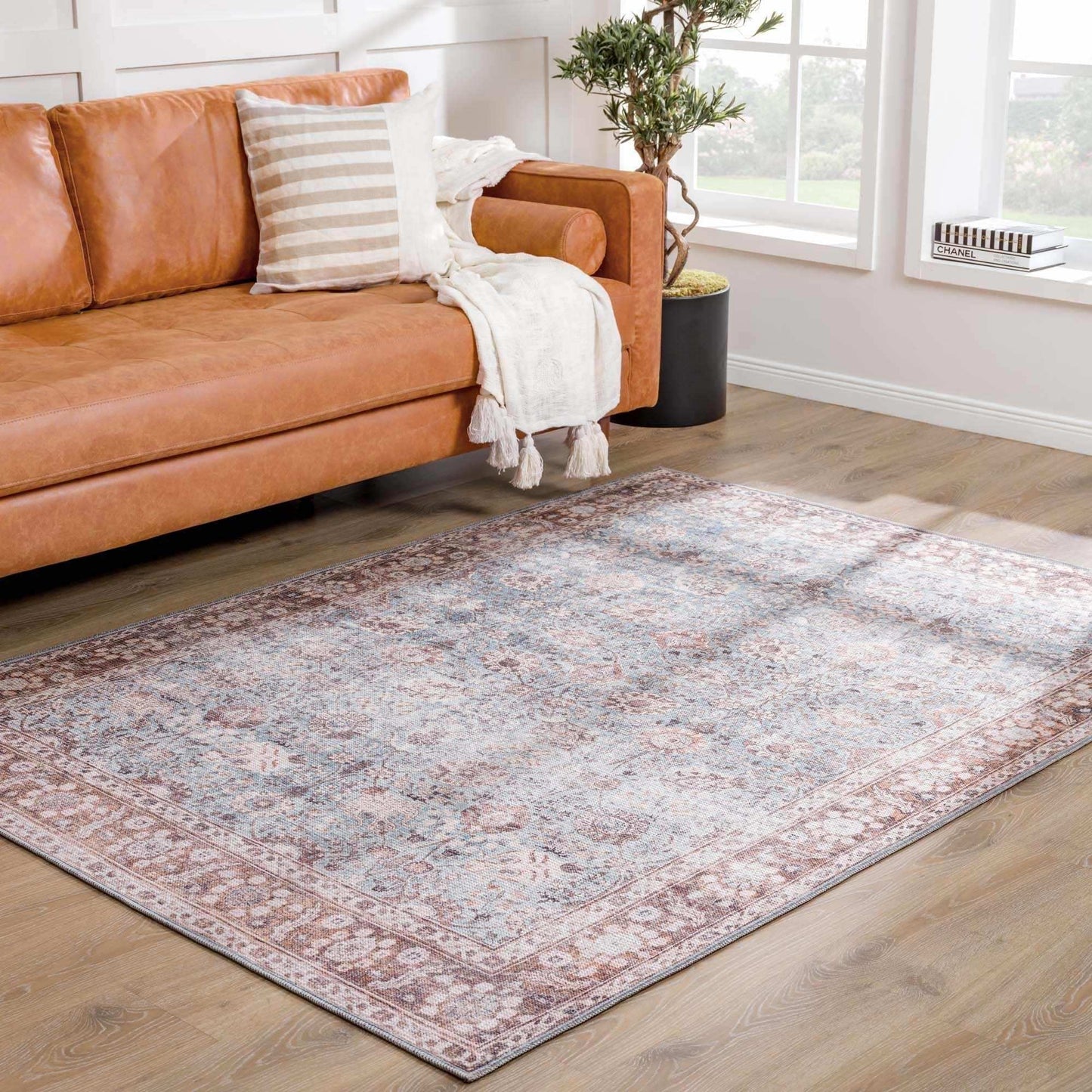 Brown Blue Dauis Vintage Washable Rug