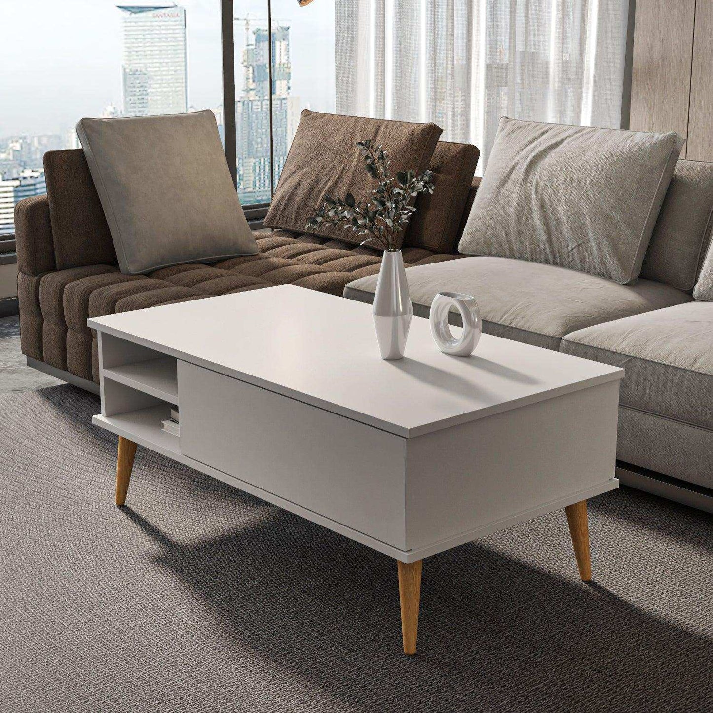 Como 47" Modern Coffee Table with Hidden Compartment and Open Shelves
