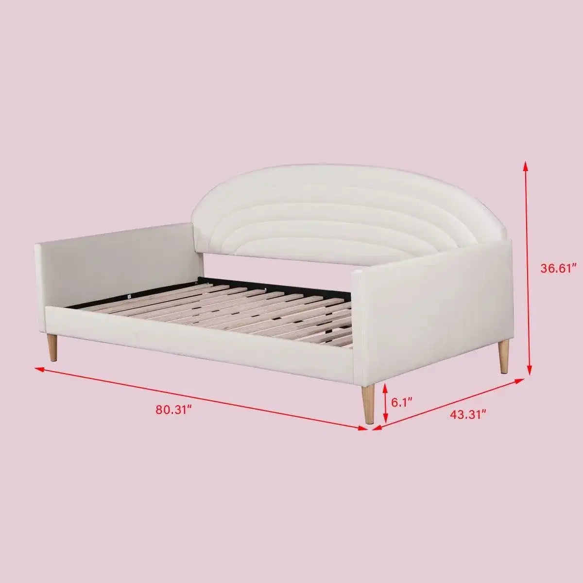 Twin size Mid-Century Modern Off-White Cream Velvet Upholstered Daybed