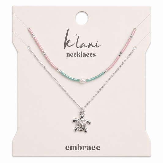 "Embrace" Silver Sea Turtle Necklace Set