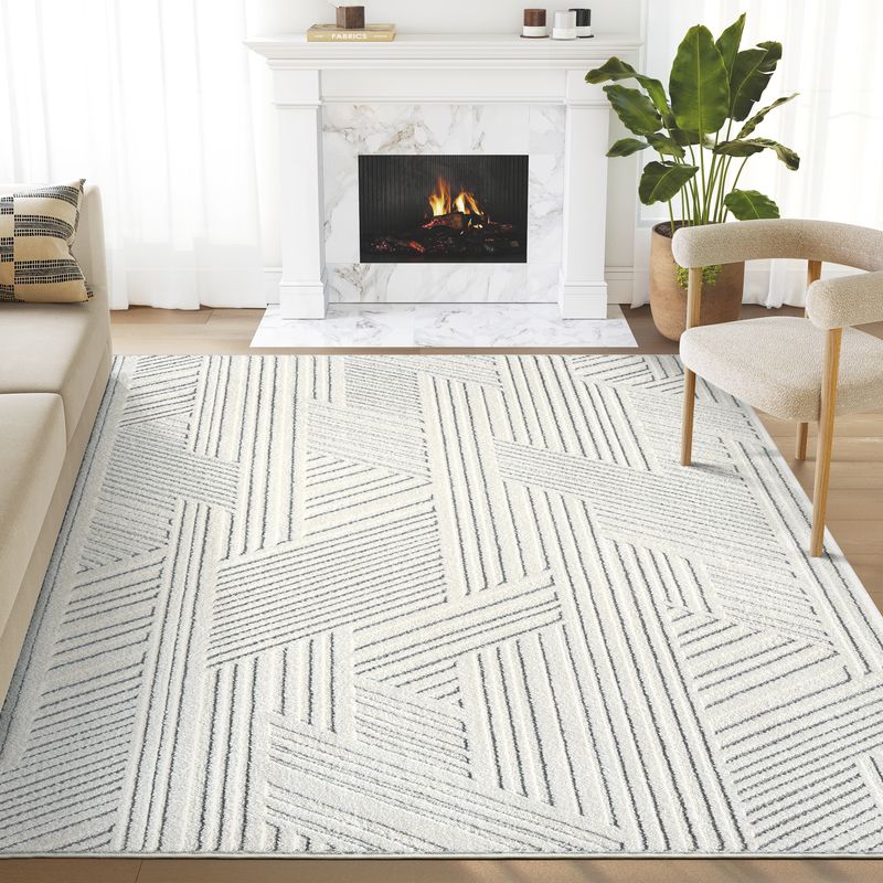 Modern Cream Grey Criss Cross Area Rug