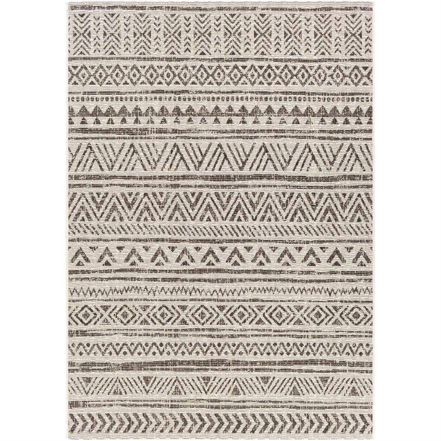 5 ft. x 8 ft. Black Off-White Chevron Coastal Boho Style Indoor Outdoor Area Rug