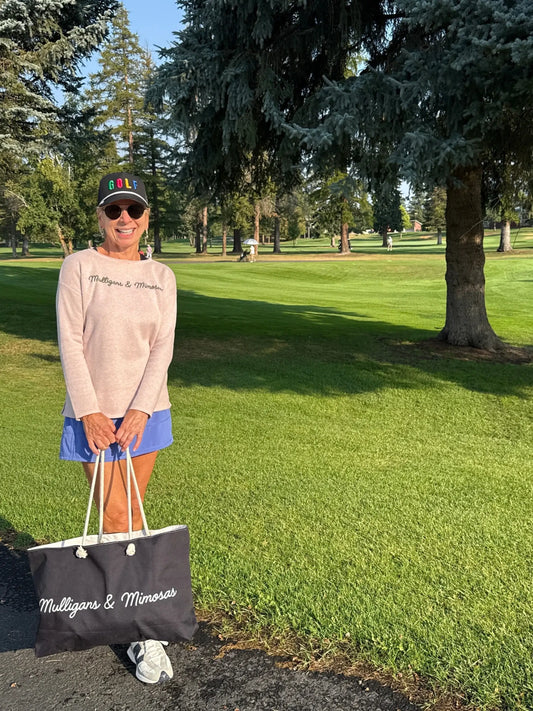 Mulligans & Mimosas Black Golf Tote Bag