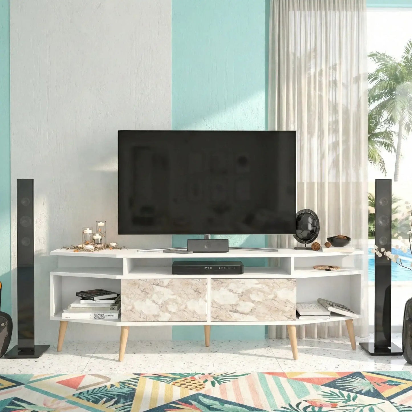Dennis 71 in Wide Modern TV Stand Media Console with Storage for TVs up to 80 in