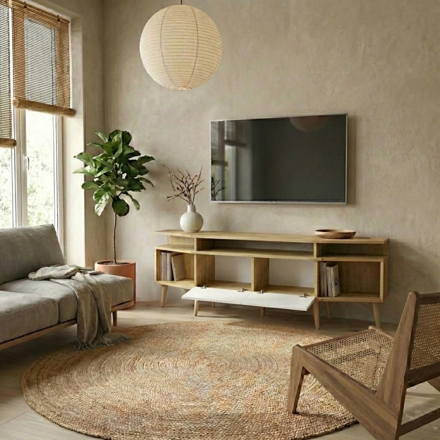 Dennis 71 in Wide Modern TV Stand Media Console with Storage for TVs up to 80 in