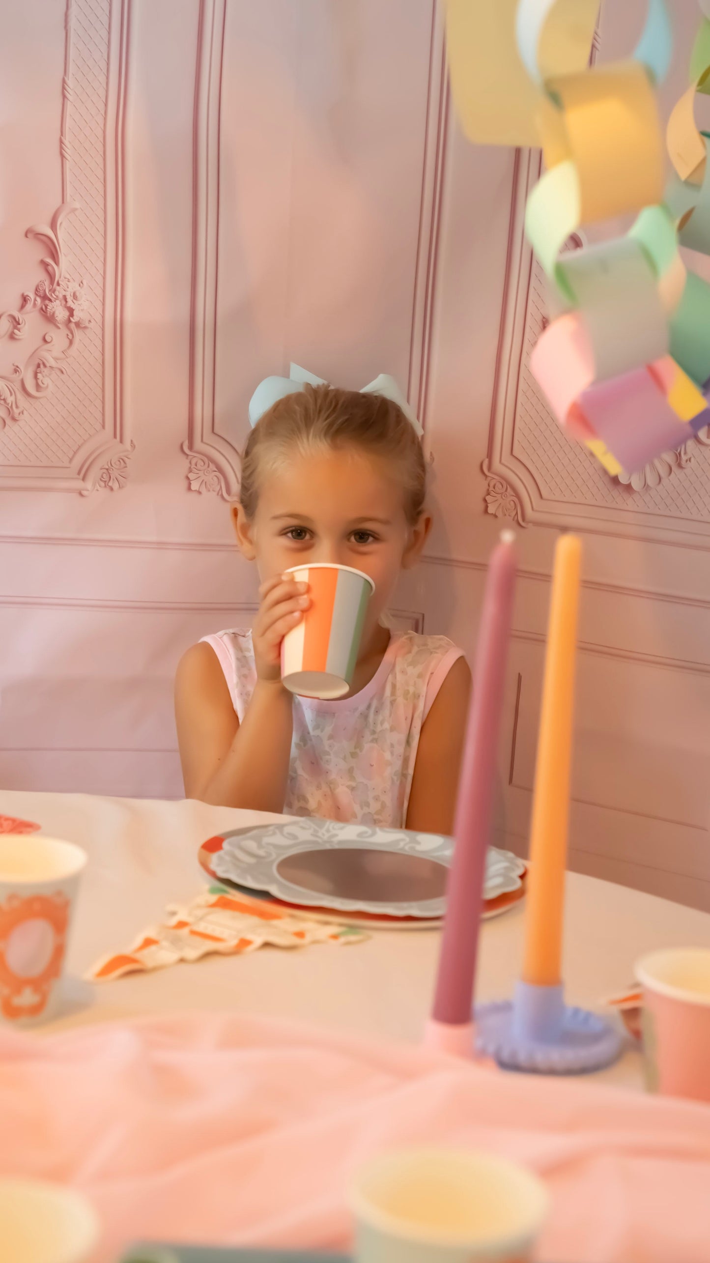 Pastel Striped Paper Cups (x12) | Colorful Retro Party Cups | Pop Party Supplies