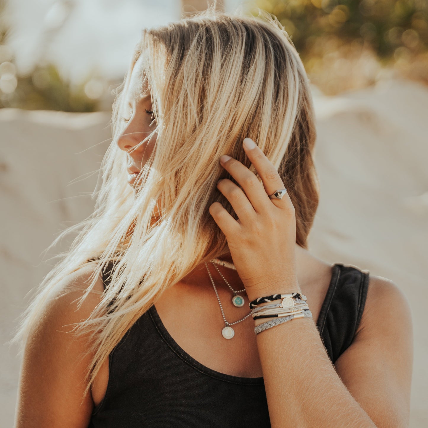 "Inspire" Grey & Black with Gold Flower Accent Hair Tie Bracelets