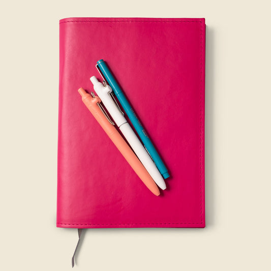 Refillable A5 Leather Notebook Cover – Pink