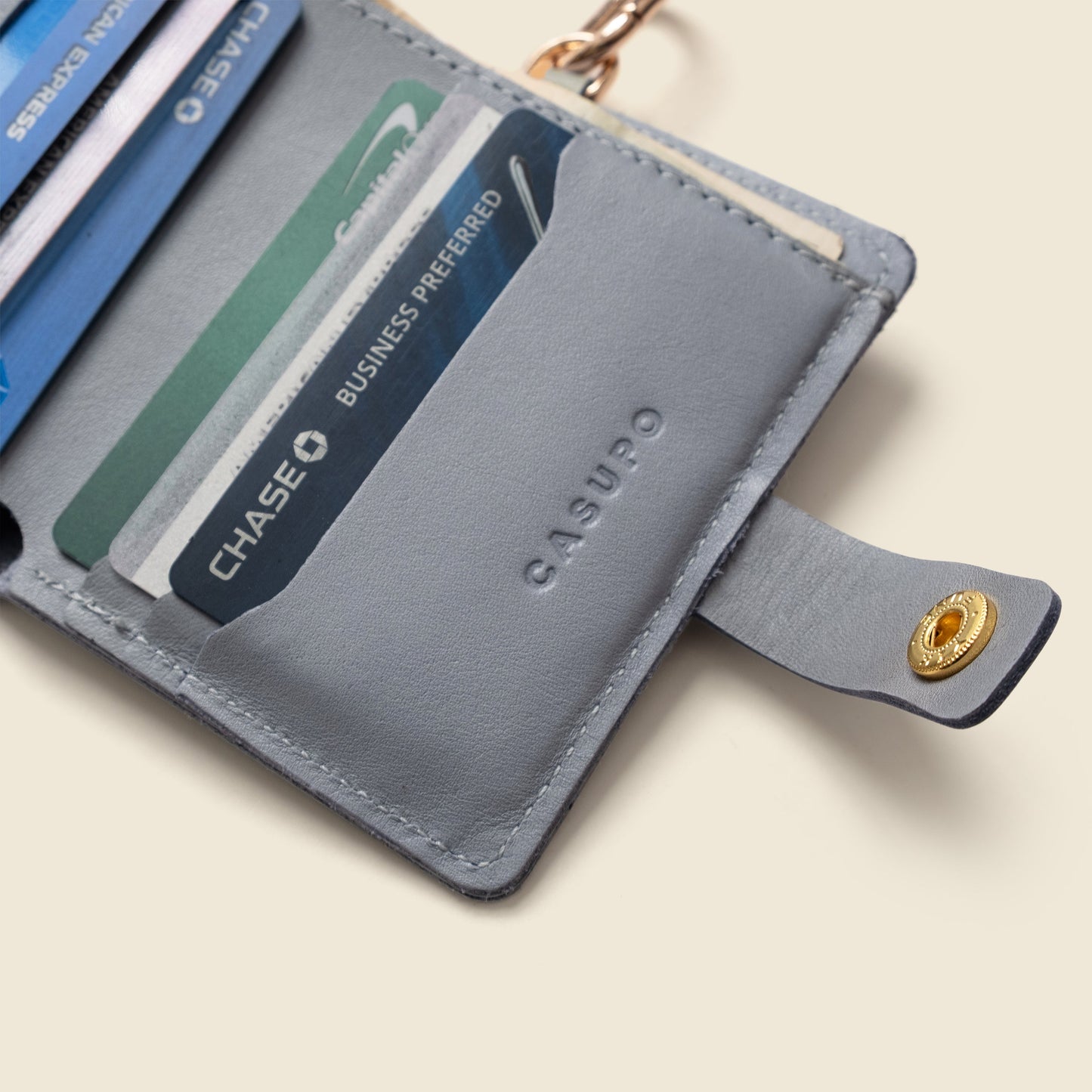 Wallet with Snap and Key Ring - Ice Blue