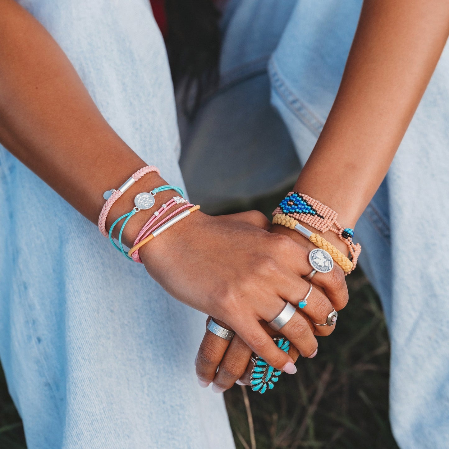 "Embrace" Bright Pastels with Silver Sea Turtle Charm Hair Tie Bracelets