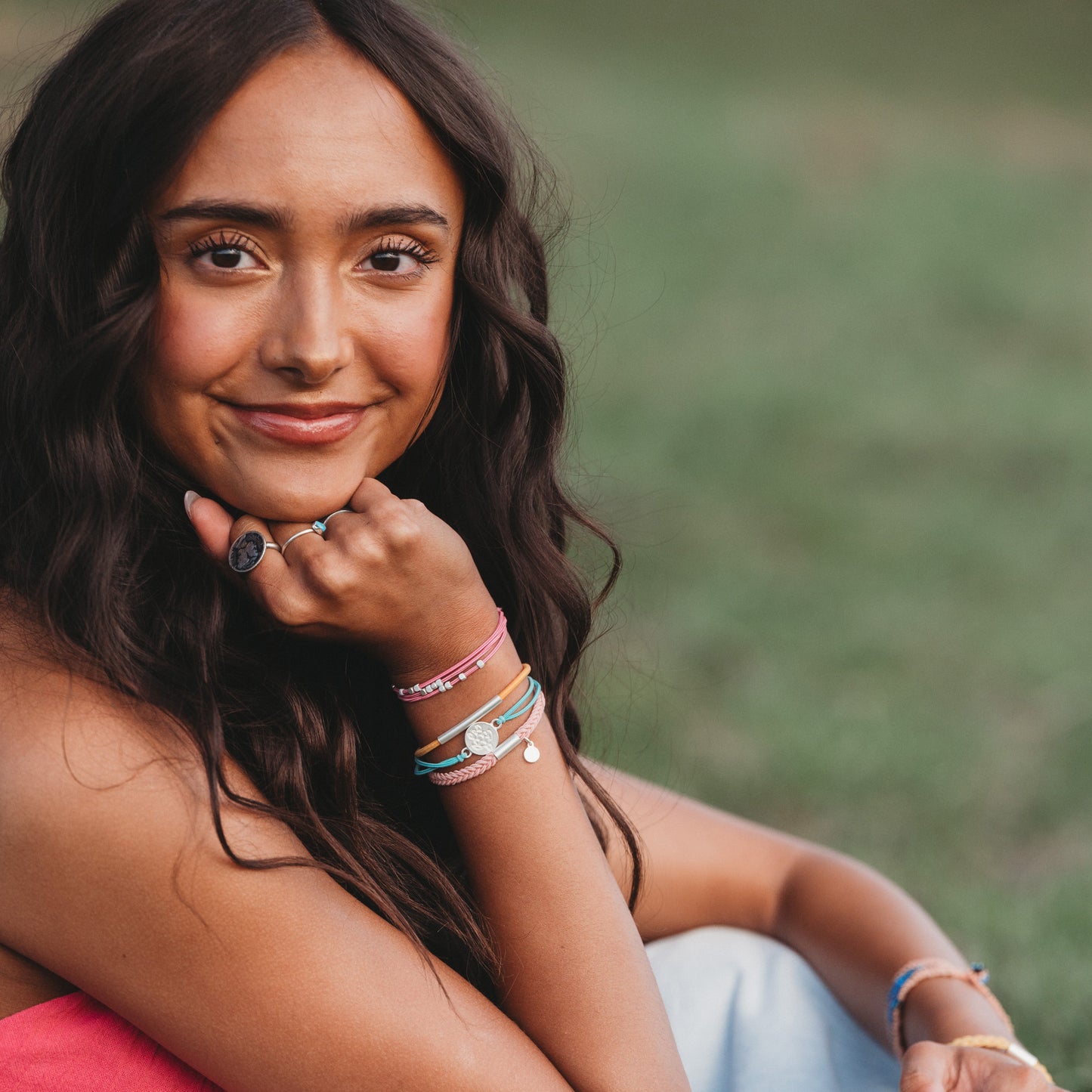 "Embrace" Bright Pastels with Silver Sea Turtle Charm Hair Tie Bracelets