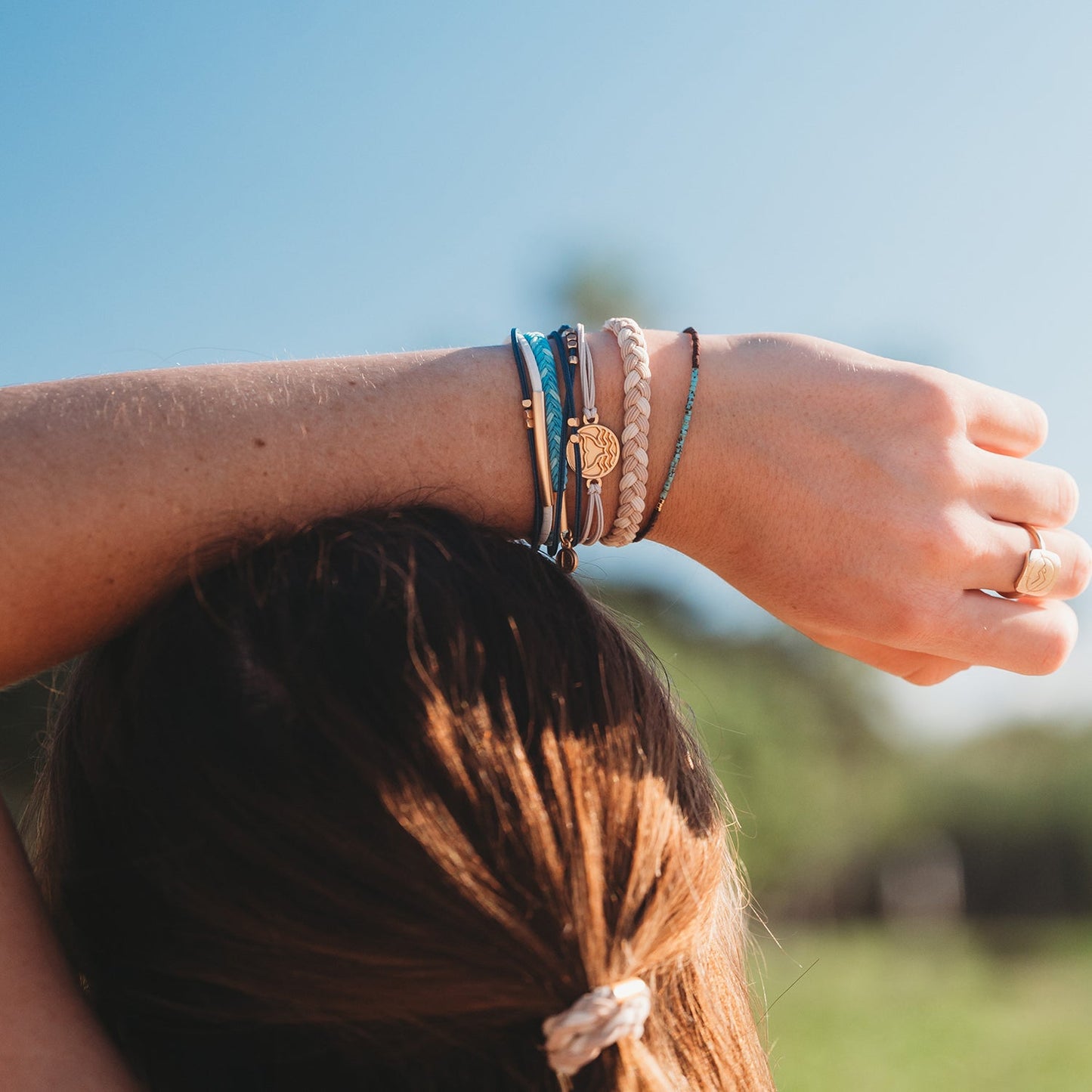 "Protect" Beachy Blues & Sands with Whale Charm Hair Tie Bracelets