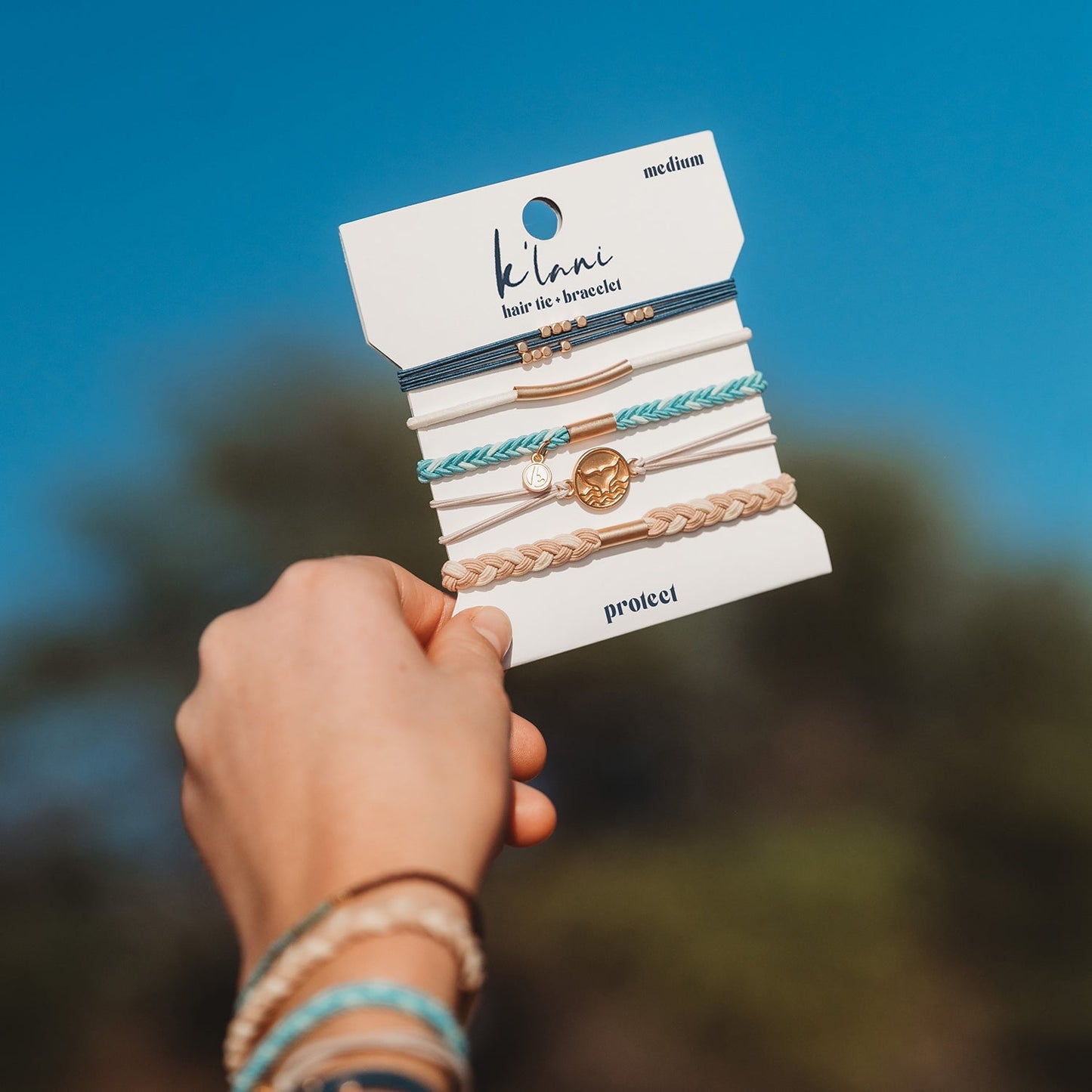 "Protect" Beachy Blues & Sands with Whale Charm Hair Tie Bracelets