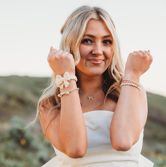 "Grace" Pinks, Pearls & Bows Hair Tie Bracelets