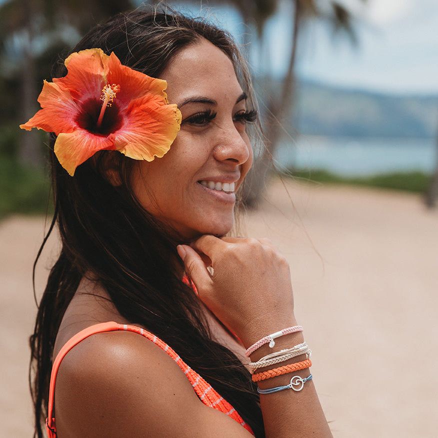 "Celebrate" Blues & Corals With Silver Wave Charm Hair Tie Bracelets