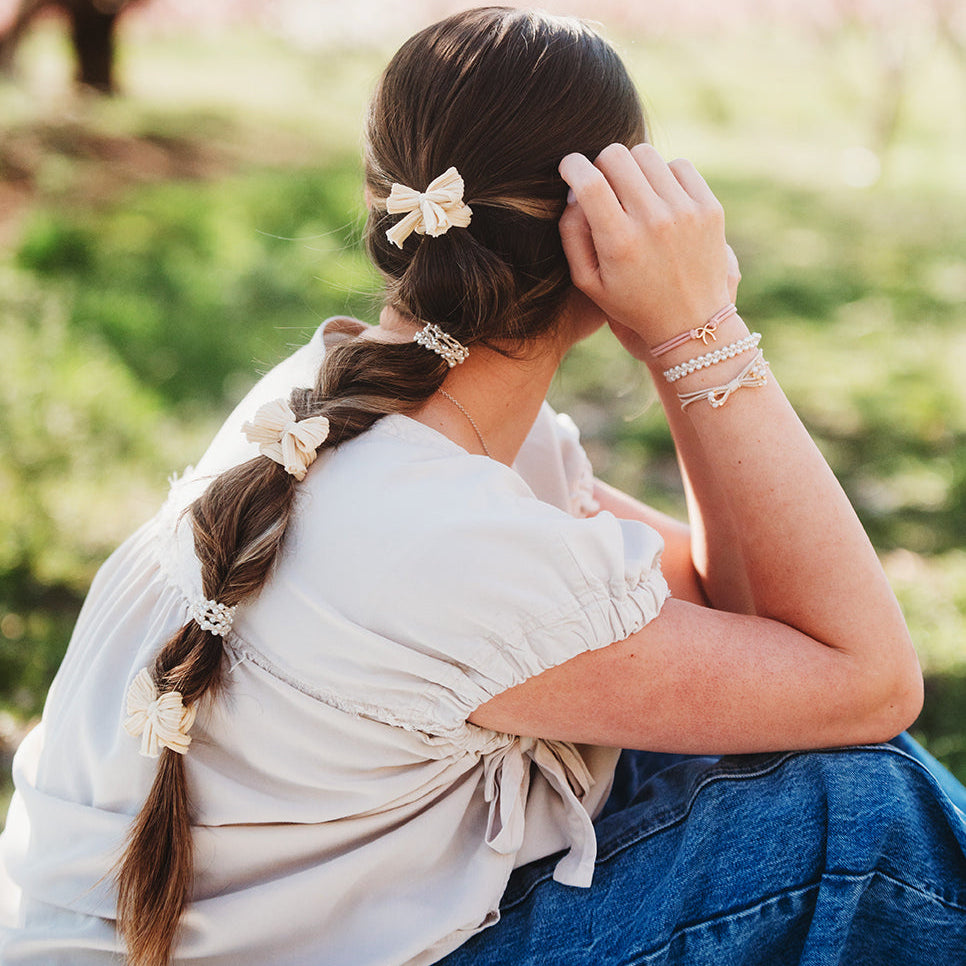 "Grace" Pinks, Pearls & Bows Hair Tie Bracelets