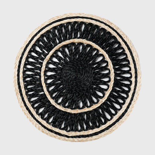 Loopy straw placemats, black, set of four