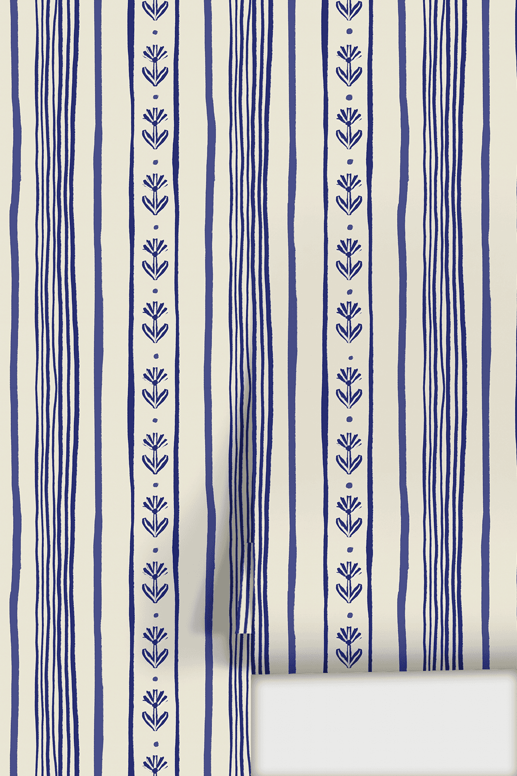 Daisy Chain Stripe Wallpaper, beige and blue