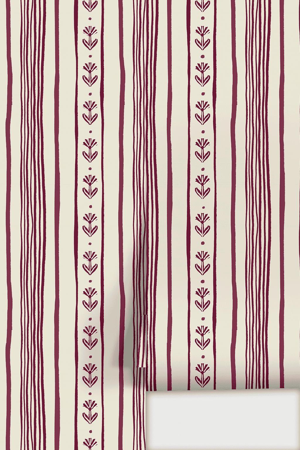 Daisy Chain Stripe Wallpaper, beige and eggplant purple