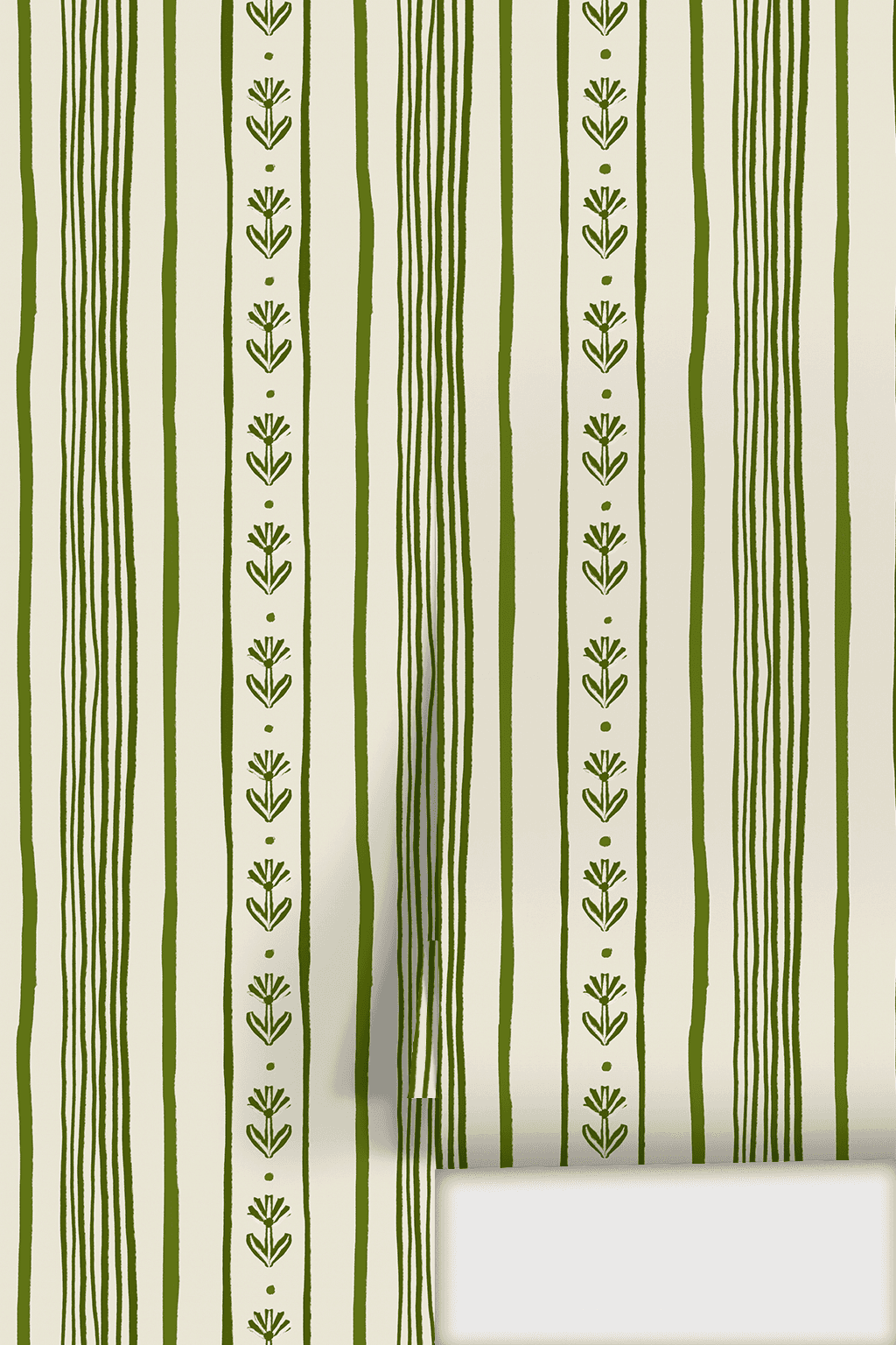 Daisy Chain Stripe Wallpaper, beige and green