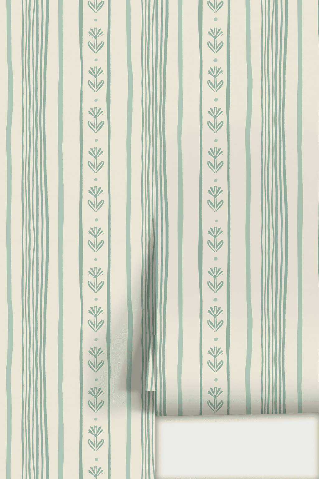 Daisy Chain Stripe Wallpaper, beige and mint