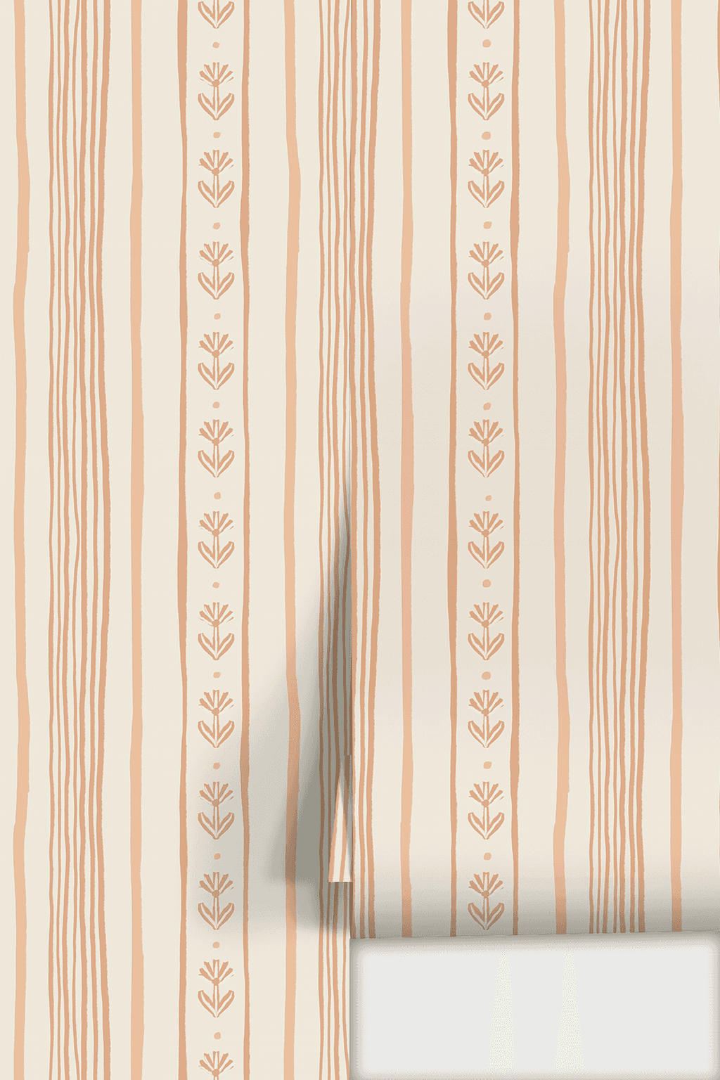 Daisy Chain Stripe Wallpaper, beige and peach