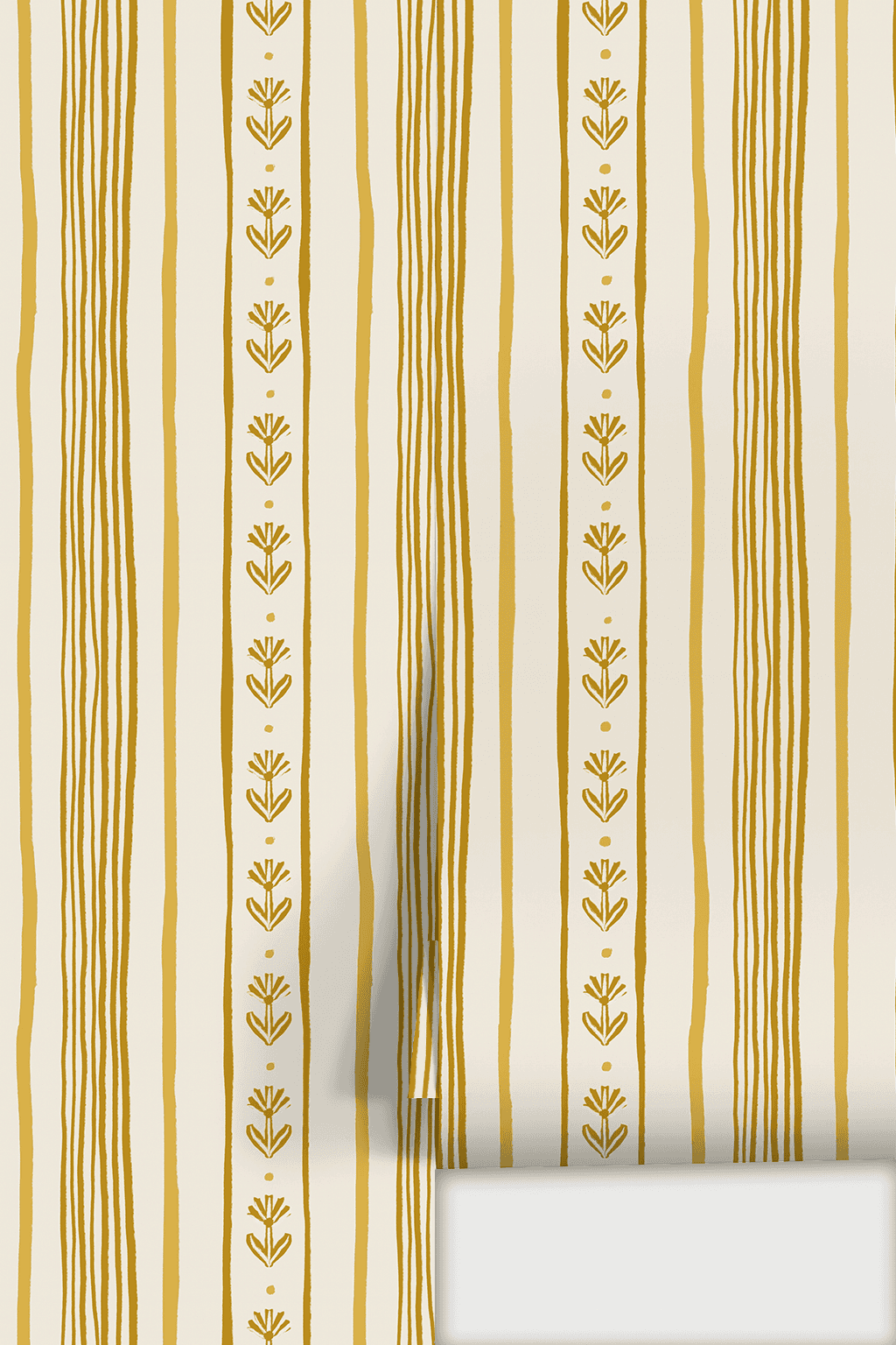 Daisy Chain Stripe Wallpaper, beige and yellow