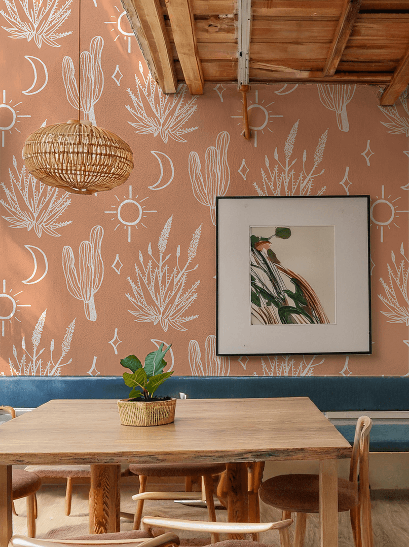 Desert Sky Wallpaper, terra cotta and white