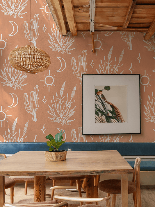Desert Sky Wallpaper, terra cotta and white