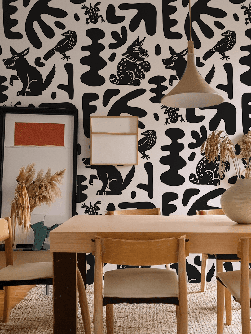 Abstract Animales Wallpaper, white and black