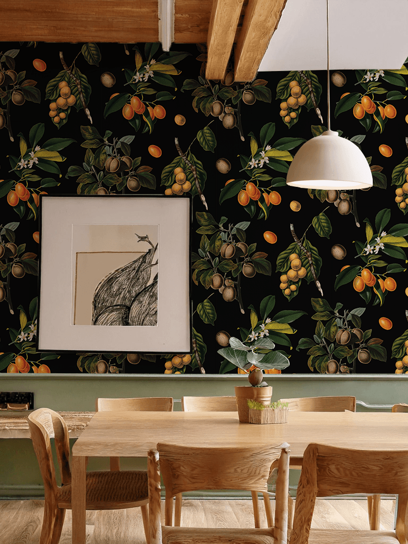 Vintage Orchard Wallpaper, black