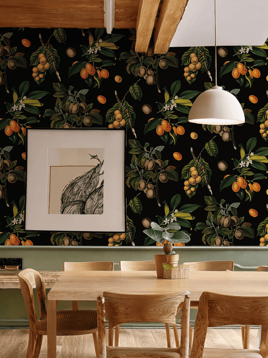 Vintage Orchard Wallpaper, black