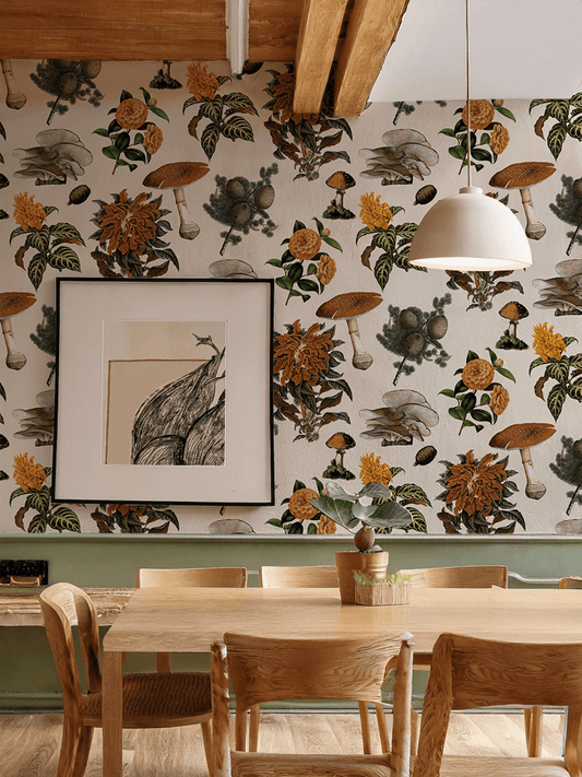 Shrooms Wallpaper, off-white and marigold