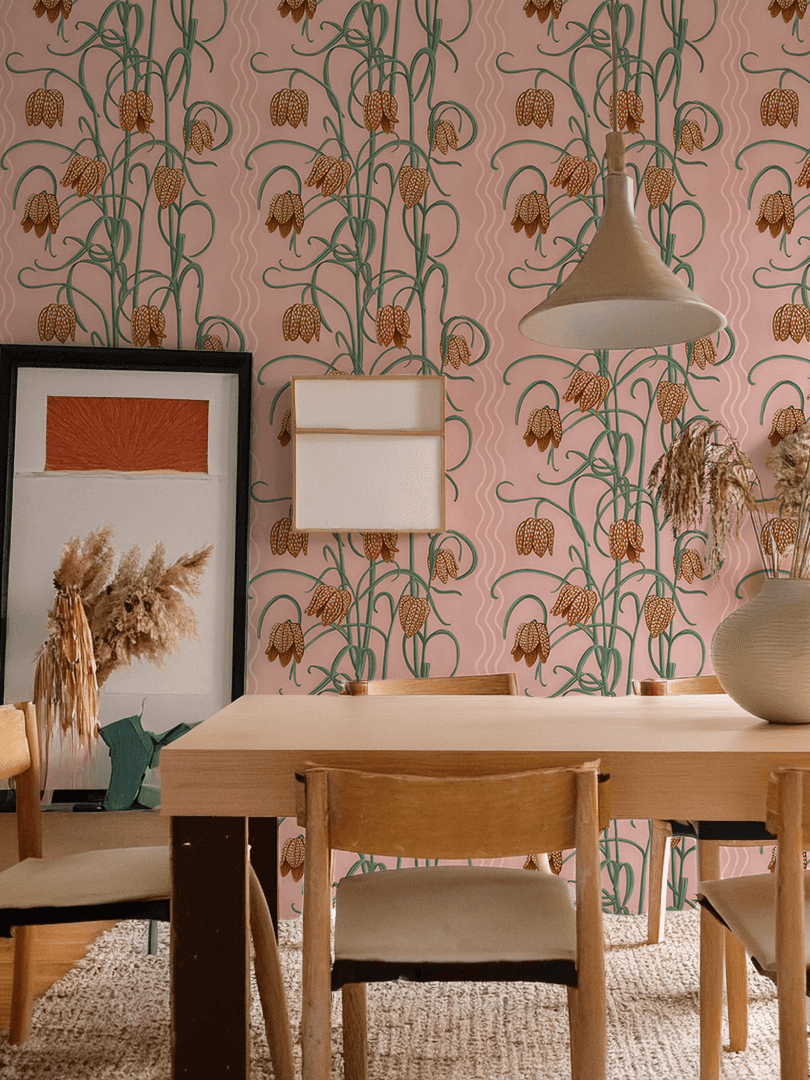 Campanas Wallpaper, dusty pink and orange